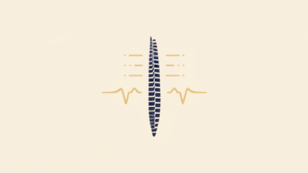 Ilustración de columna vertebral con señal de pulso: el dolor de espalda como señal del sistema nervioso — Bnfit