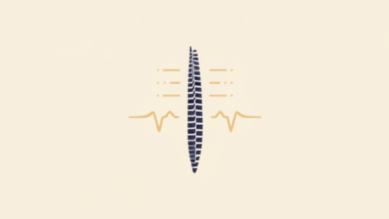 Ilustración de columna vertebral con señal de pulso: el dolor de espalda como señal del sistema nervioso — Bnfit